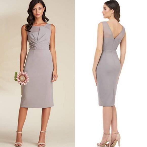 NWT Nordstrom JS Collection Silver Grey Illusion‎ Neckline Sheath Cocktail Dress - Picture 1 of 15